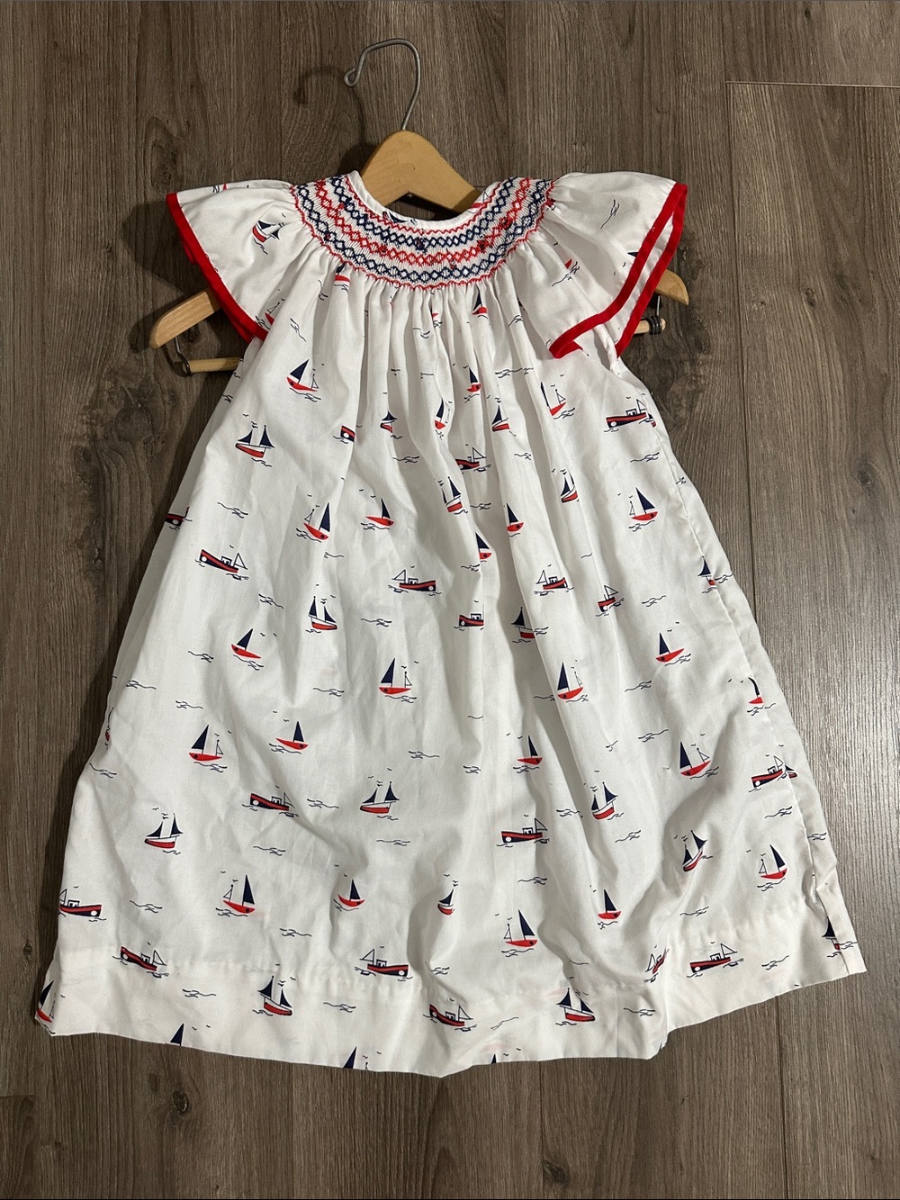 Edgehill Collection White Nautical Smocked Cotton Blend Dress 5